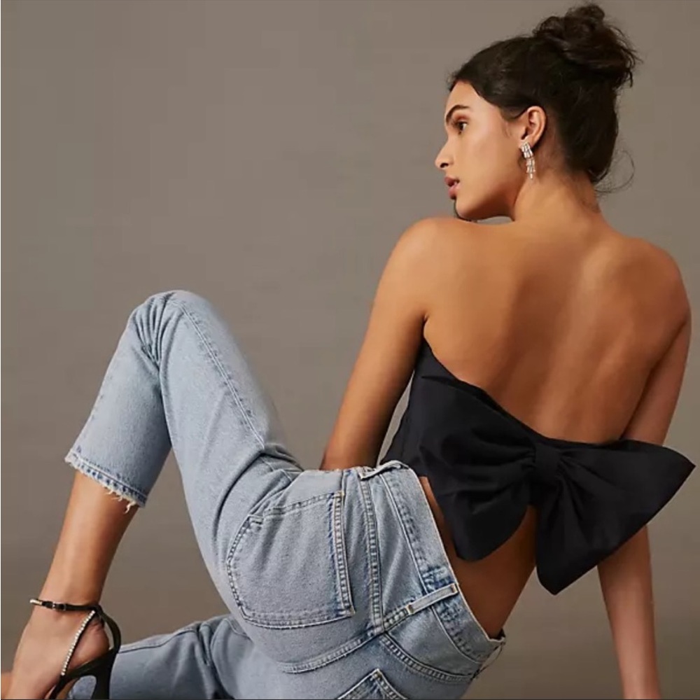 Anthropology strapless bow top